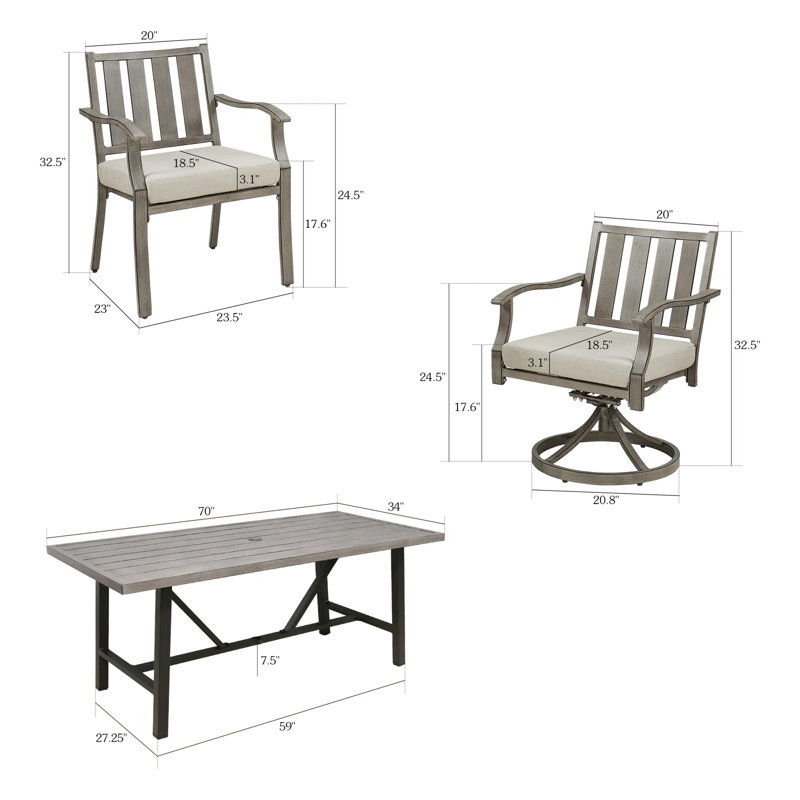 Azur Patio 6 Person Rectangular Dining Set With Sunbrella® Cushions