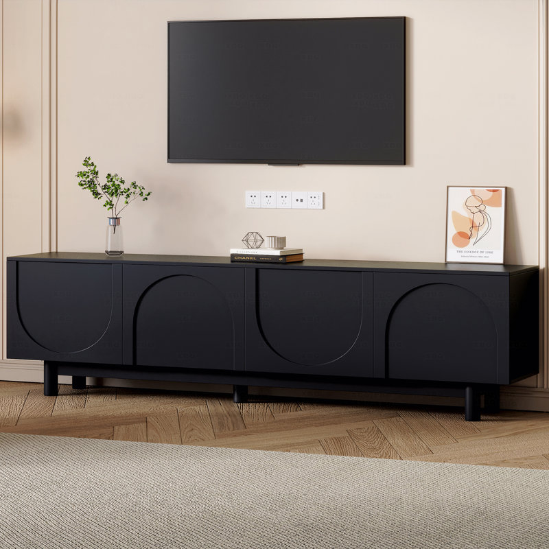 Graceful TV Stand with Arch Cabinets for TVs Up to 78'', Elegant Design and Ample Storage, Black