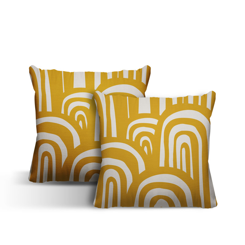 Abstract Outdoor Reversible Throw Pillow, 17W" x 17H", Yellow