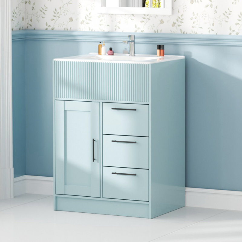 24" Modern Blue Freestanding Single Sink Bathroom Vanity Set with Integrated Sink and Storage, Blue