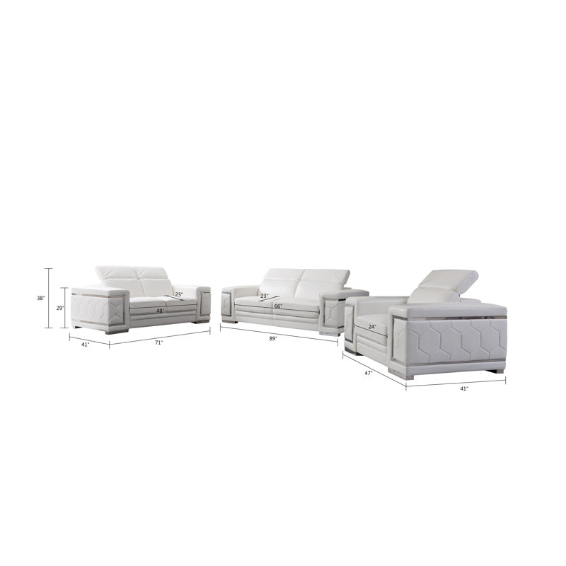 Ensemble de salon configurable en cuir véritable inclus 3 pièces Yurith, Cuir véritable blanc