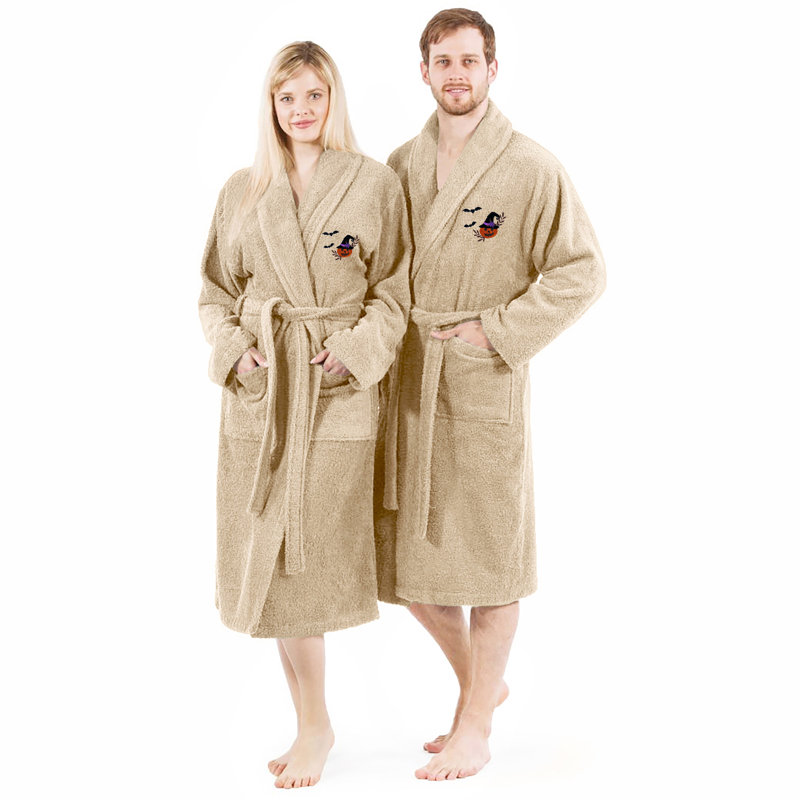 Peignoir 100% lin turque unisexe The Holiday Aisle® - Tête de citrouille, S / M, Beige