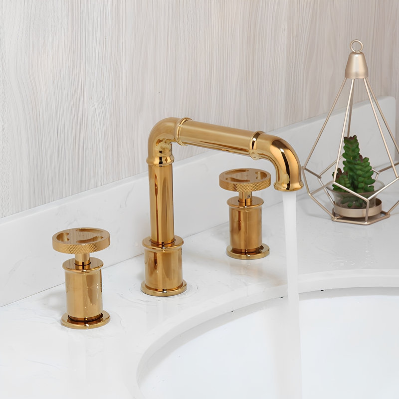 Gold Pvd Brass 8" Inch Wide Spread Industrial Cottage Victorian Faucet