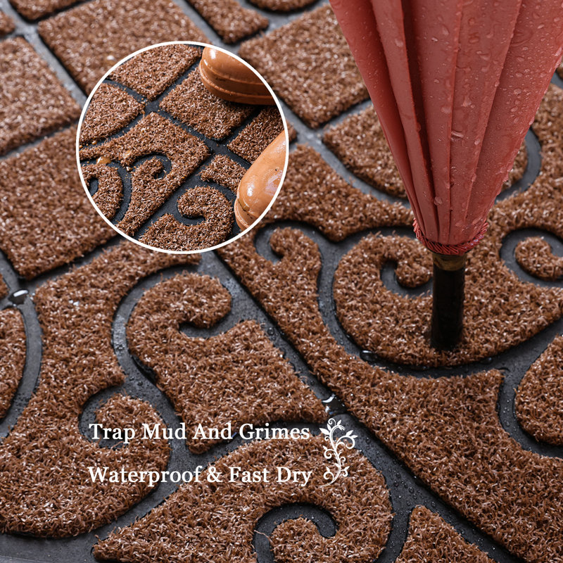 Half Round Door Mat ,Floral Non-Slip Decorative Low-Profile Half Circle Welcome Mat For Entrance, Coffee, 15" W x 24" L