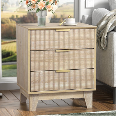 Candelario Oak Nightstand With 3 Drawers Bedside Table For Apt by Union Rustic