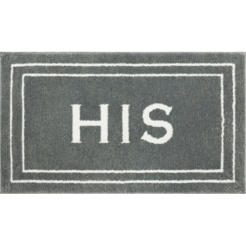 Ghofran His Bordered Polyester Machine Washable Bath Rug, 24" W x 40" L, Pewter