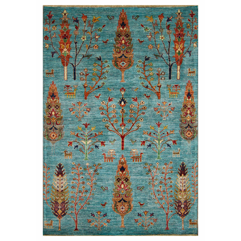 Tapis bleu noué à la main de haute qualité