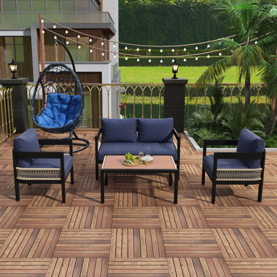 Multi-Person Outdoor Iron Sofa Set With A Table, Rattan Decoration, Waterproof, Rust-Proof