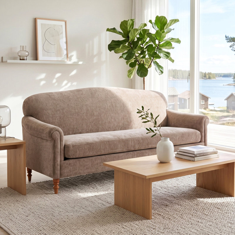 Causeuse 2 places avec accoudoirs roulés Modern, Chenille avoine