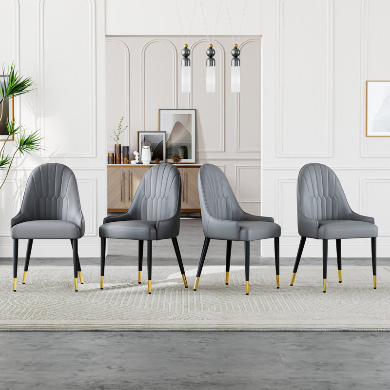 Chaise parsons rembourrée en similicuir Muminah (ensemble de 4), Gris / Gris