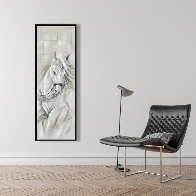Toile cheval blanc | Art mural blanc encadré | Décoration intérieure