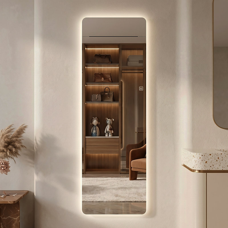 Miroir mural moderne à DEL pleine longueur à intensité variable avec trois modes d'éclairage en verre incassable