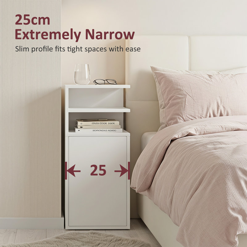 25 cm W Particle Board Bedside Table, White