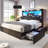  Farmhouse Full Bed Frame with LED Storage Bookcase Headboard & Charging Station, Black-1799709057-1799709060