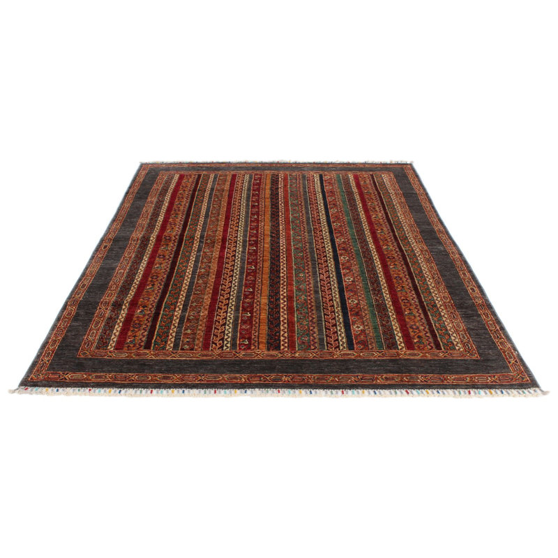 Tapis tribal turc 6 x 8 multicolore et gris