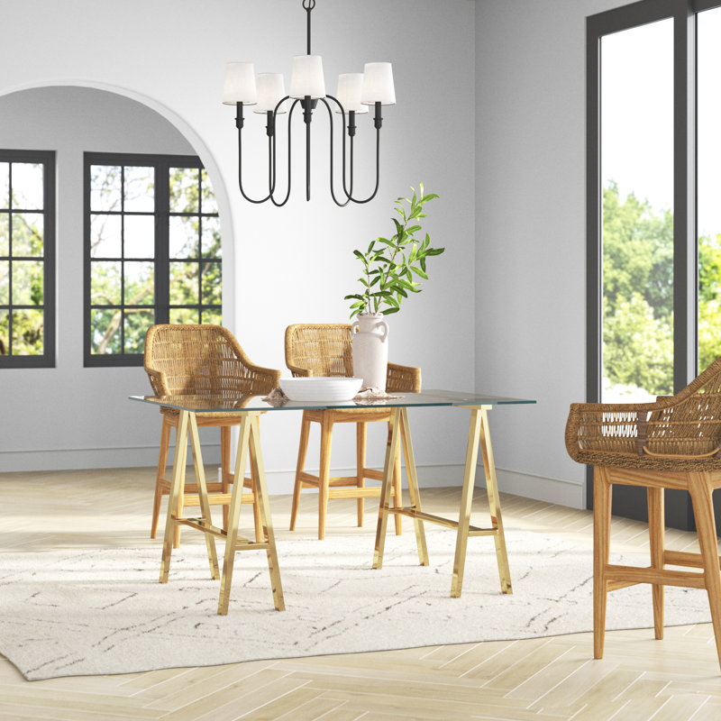 Dita Glass Top Metal Base Dining Table, 55W x 36D x 30H, Gold