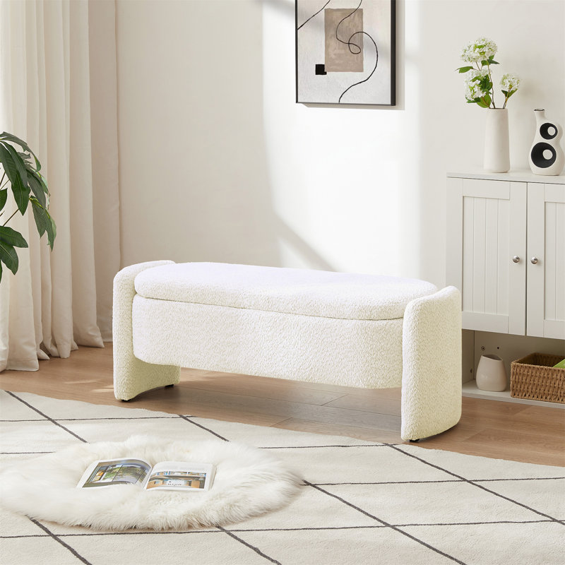 Banc de rangement rembourré Borkovany, Blanc