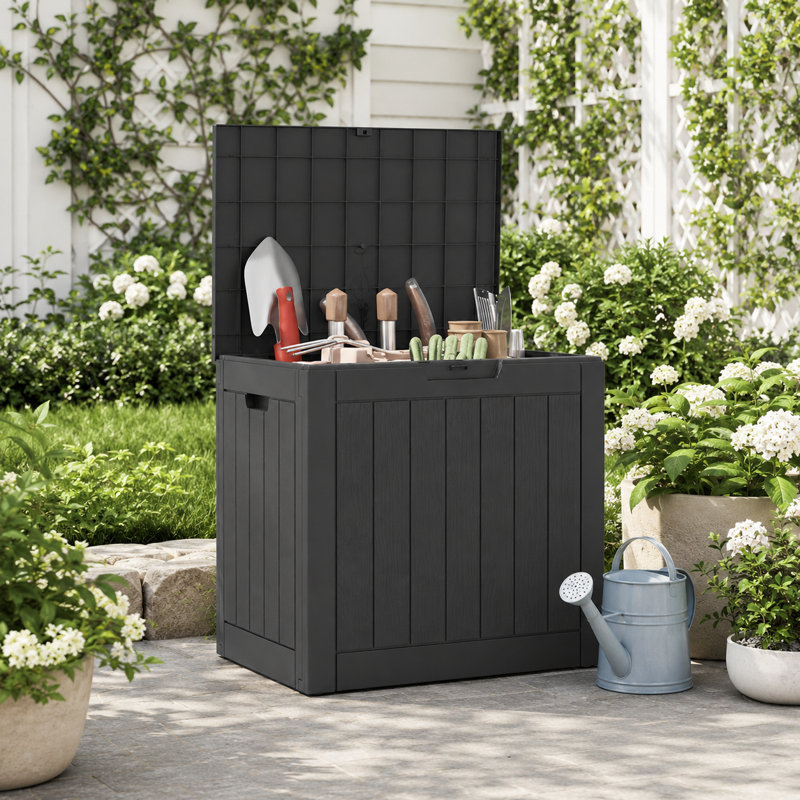 22" D X 17" W Water Resistant Resin Lockable Deck Box, Black