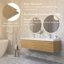 Meuble-lavabo moderne à rayures avec lavabo double-370247191