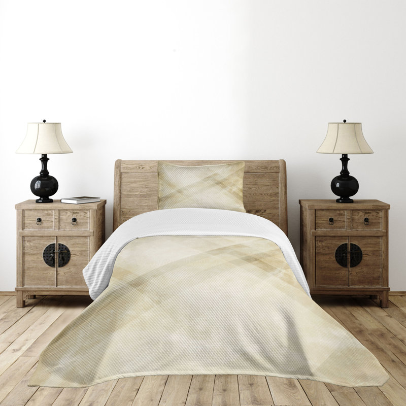 Ambesonne Tan Bedspread Set 2 Pcs Striped Vintage Triangular Twin Beige Tan