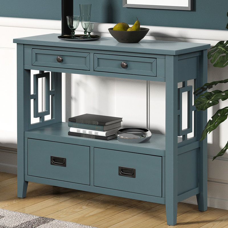Console 36 po avec 4 tiroirs et 1 tablette bleue pour le décor de l'entrée 36 po