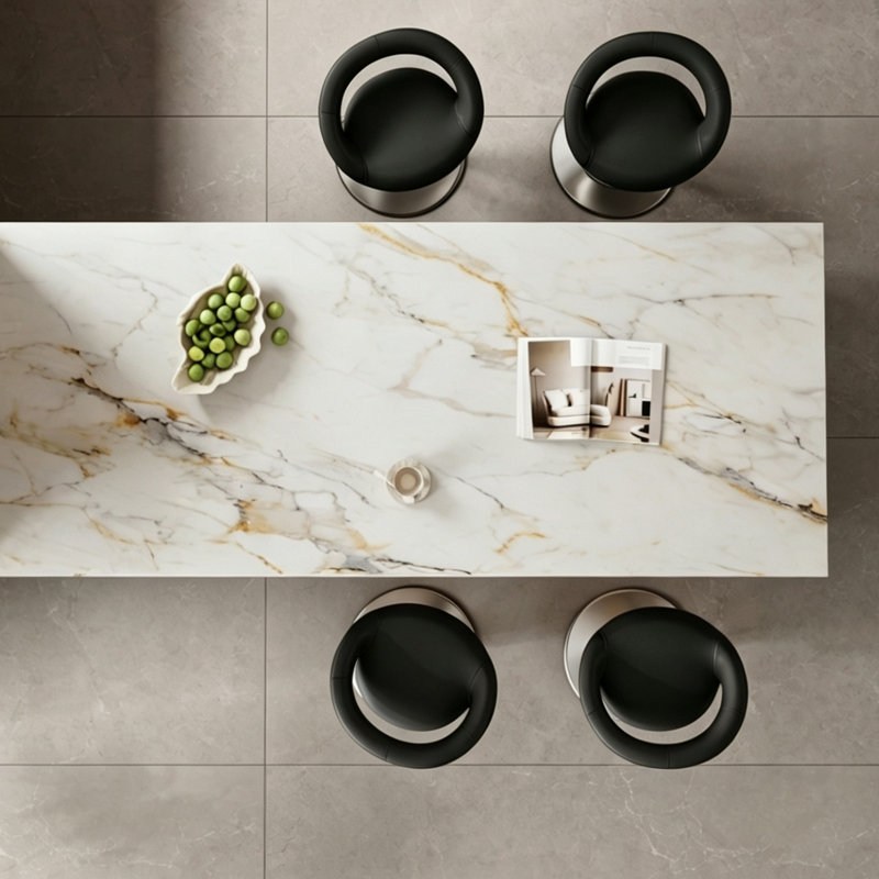 Îlot de cuisine en marbre avec armoire de rangement et lumière DEL, aucun assemblage requis, Blanc