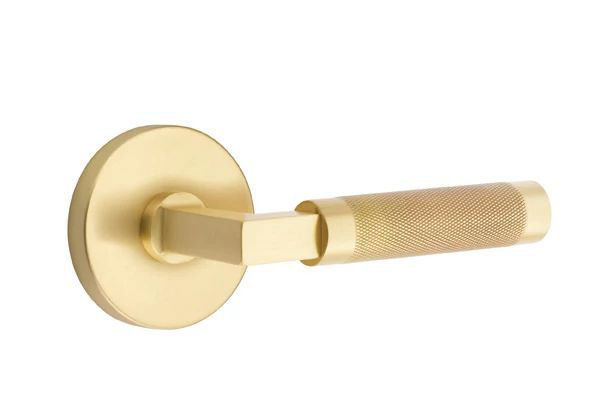 Emtek Select Privacy Interior Mortise w/ Disk Rosette & L-Square Stem, Knurled Lever, Left, Satin Brass
