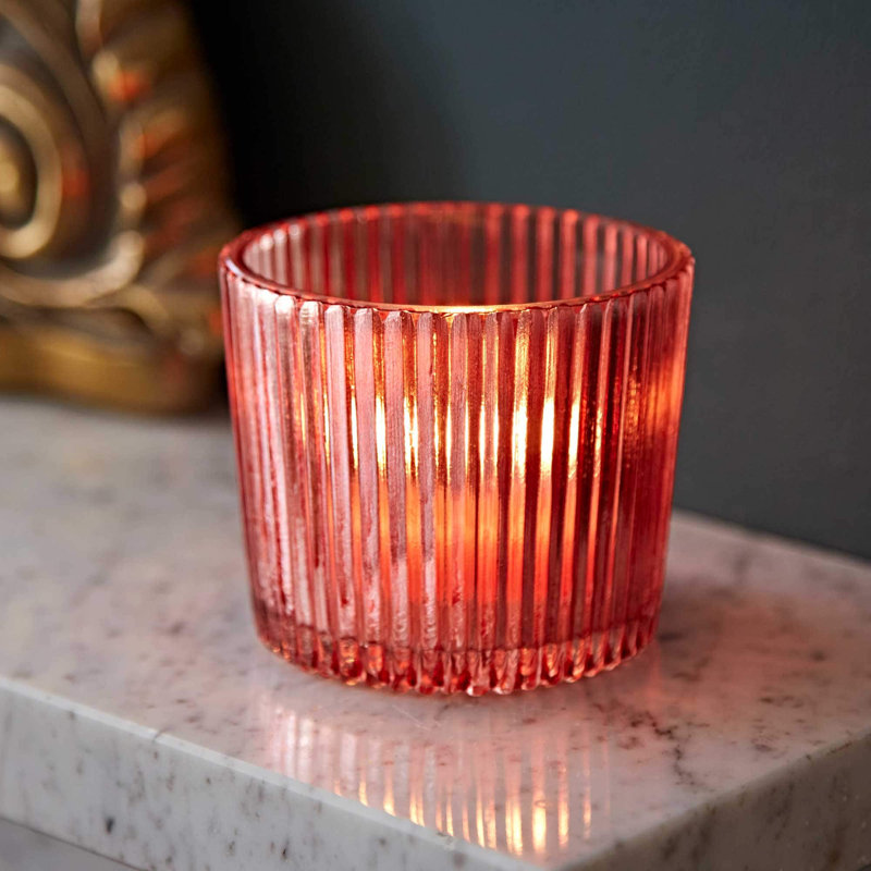 Glass Tabletop Tealight Holder, Pink