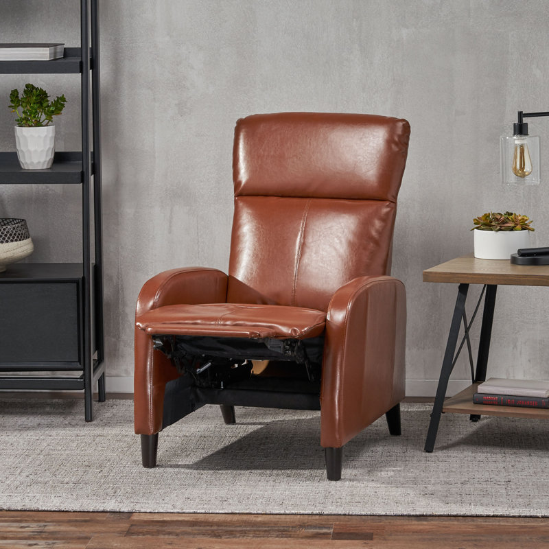 Agamjot Faux Leather Recliner, Light Brown Faux Leather