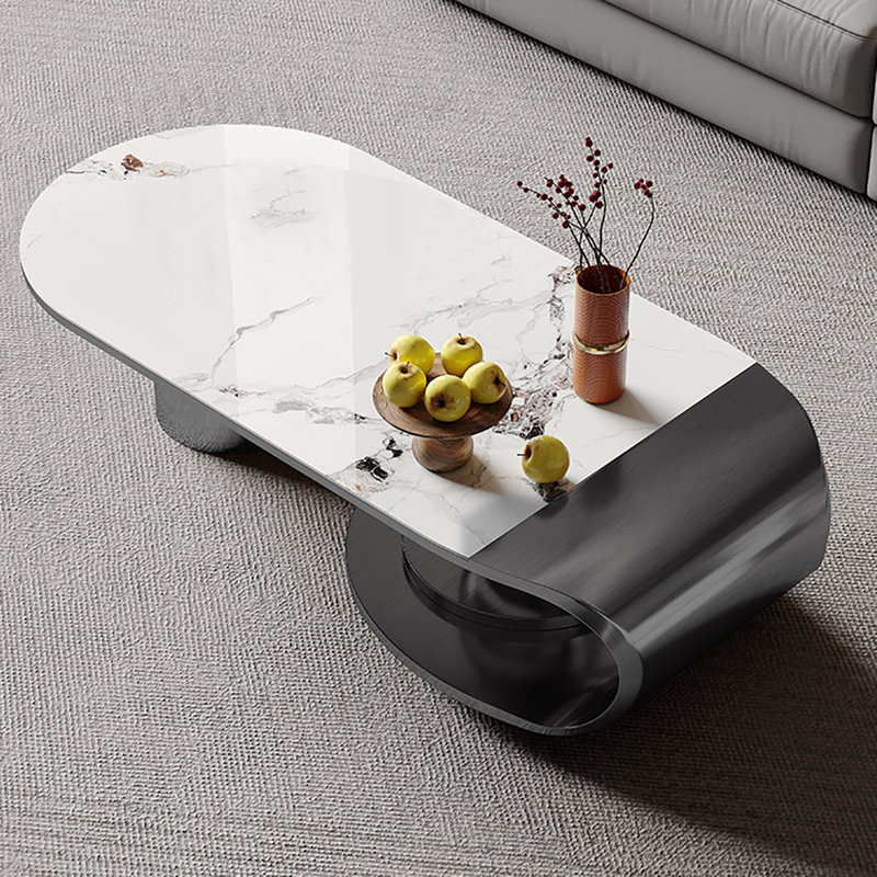 Table basse à double caisson, H 13,8 po x l 23,6 po x L 51,2 po, Blanc / gris / doré