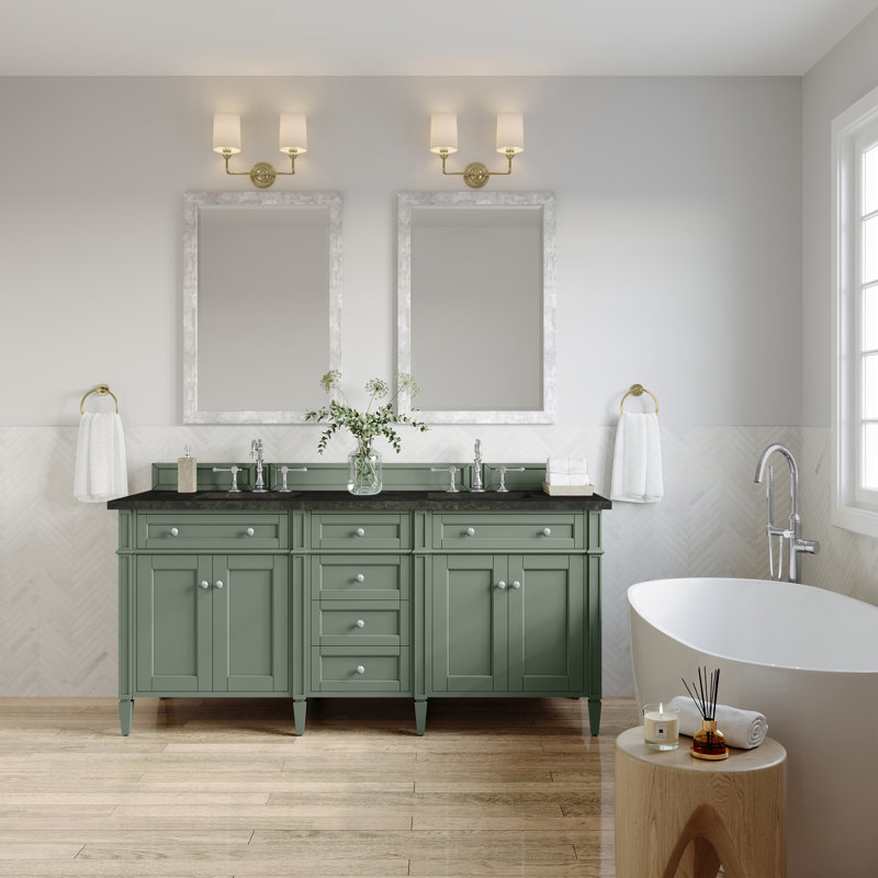 Meuble-lavabo double l 72 po Dussault, Céladon fumé, 8 po, Phantome Eclos