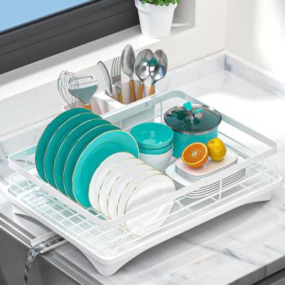 Égouttoir à vaisselle compact avec bec rotatif, porte-ustensiles et égouttoir - peu encombrant et antirouille pour les petites cuisines