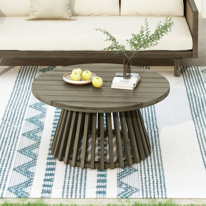 Table basse de patio ronde en bois gris, structure de 16 po de hauteur, convenant à une table de jardin avec couleur, cour idéale, profondeur de 30,91 po