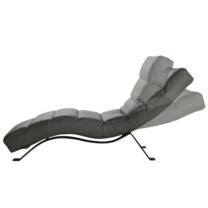 SALISBURY Chaise Lounge in Genuine Leather with Adjustable Backrest, Grey, Black