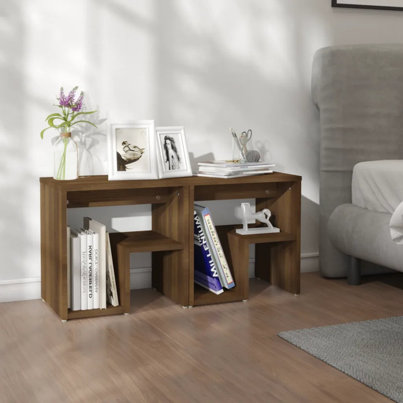 Gilio 40cm W Bedside Table, Brown Oak, 2