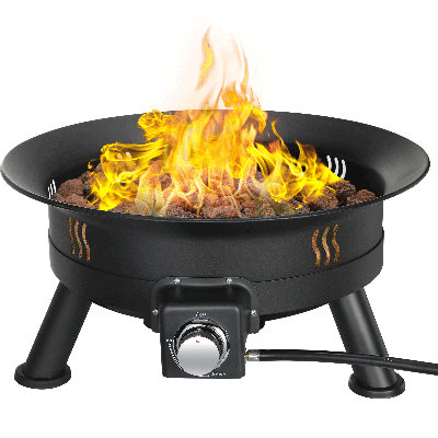 Melisa 24" Propane Fire Pit,52,000 Btu Portable Smokeless Firebowl With Self Igniter, Cover, Lava Rocks, Gas Cylinder Holder
