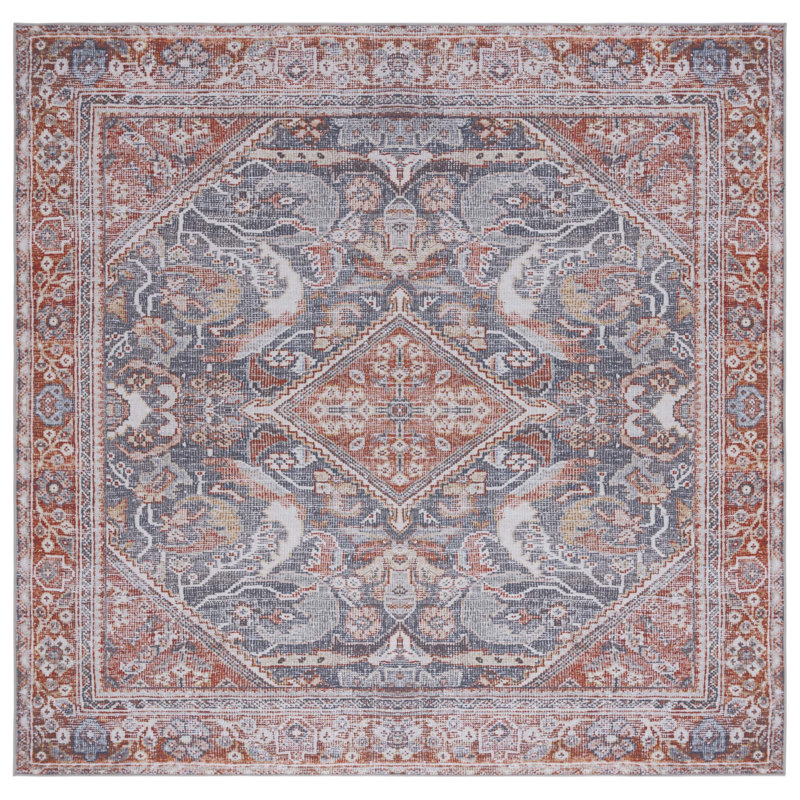Tapis oriental gris / rouille Abdussamad, Carré 6 pi
