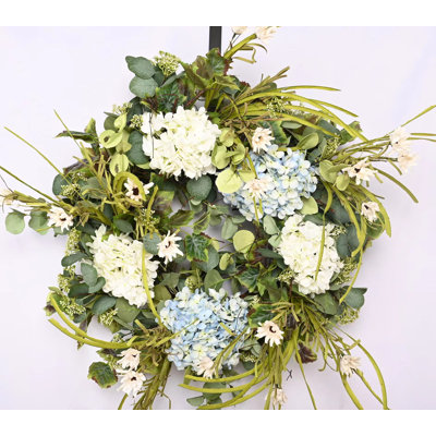 26" Faux Hydrangea Floral Wreath for Front Door