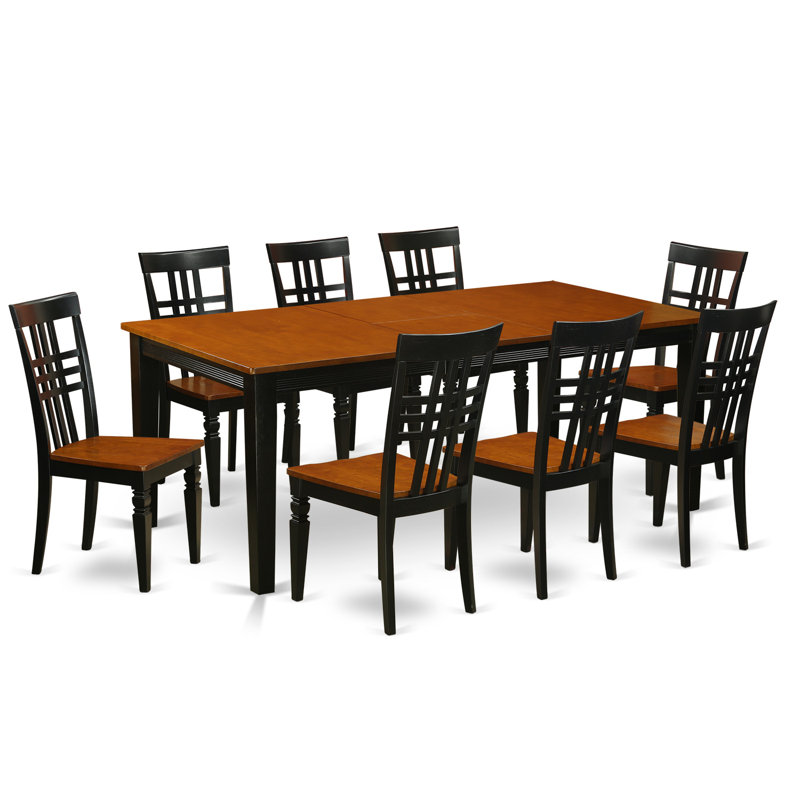 Ensemble de table de salle à manger 9 pièces comprenant une table de salle à manger rectangulaire avec rallonge papillon et 8 chaises en bois, noir et cerisier