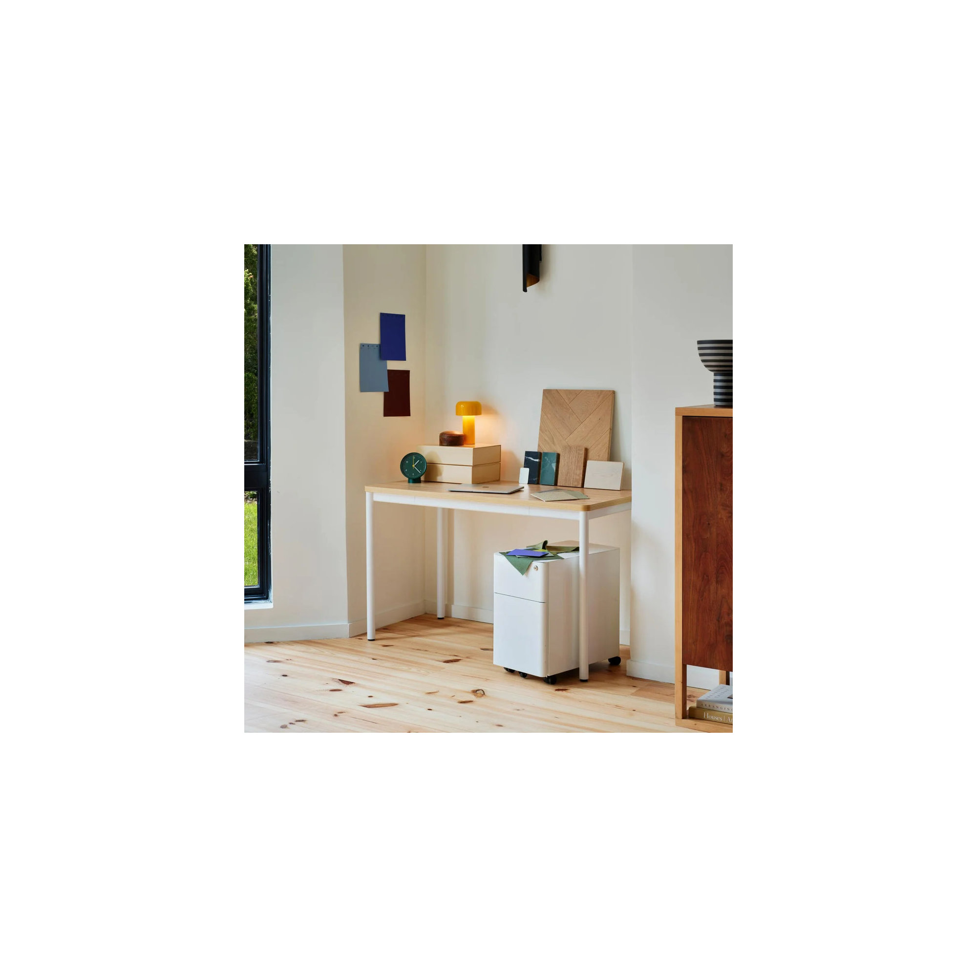 Daily Desk, Woodgrain, 28.5" H x 48" W x 24" D, White
