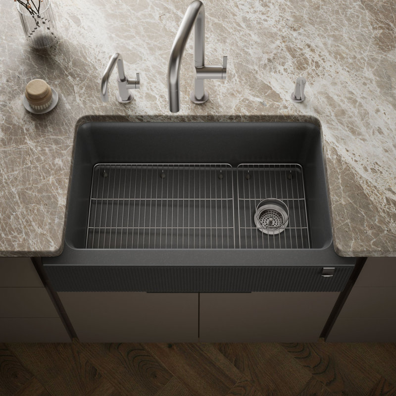 Cairn Undermount Single-Bowl Farmhouse Kitchen Sink, Fluted, Matte Graphite
