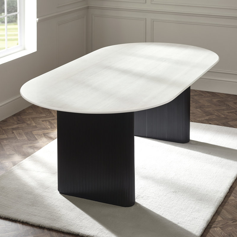 Dequaveon 220Cm White Marble Effect Oval Dining Table