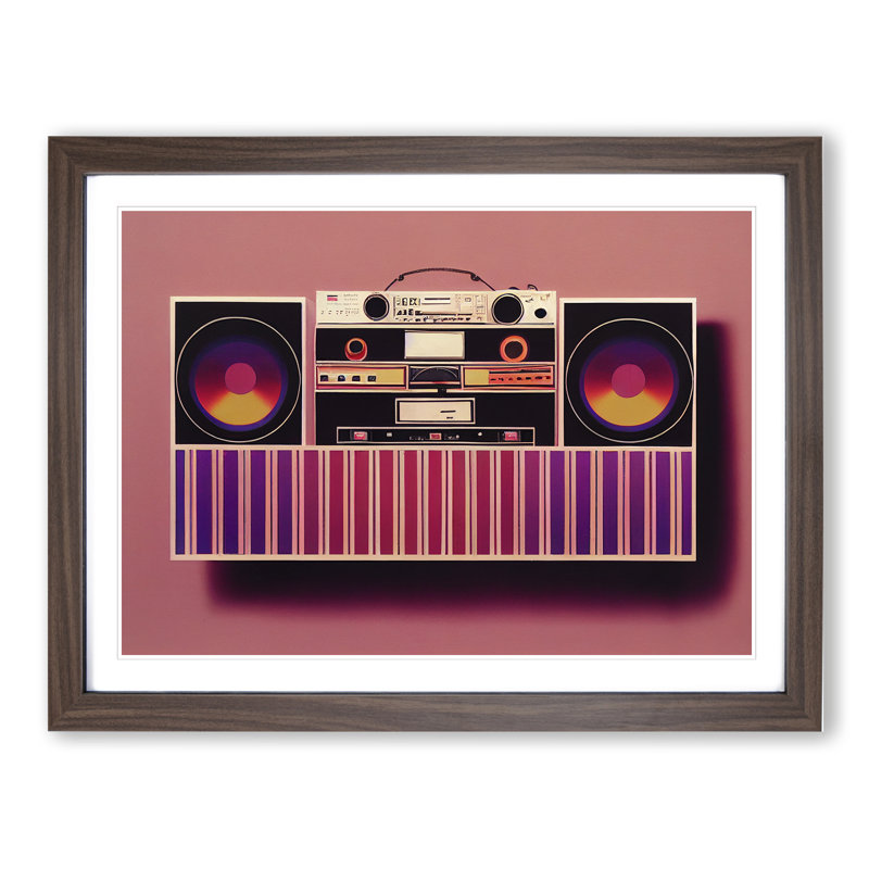 Retro Boombox Vol.4 - Single Picture Frame Painting, 46cm H x 64cm W x 2cm D, Walnut Framed