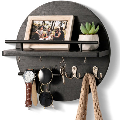Key Holder for Wall Decorative with Shelf and Hooks