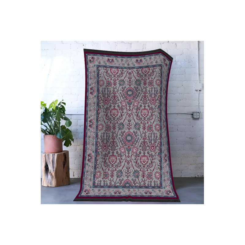 Tapis décoratif bleu à motif floral traditionnel, Rectangle 3 pi 9,81 po x 4 pi 11,06 po