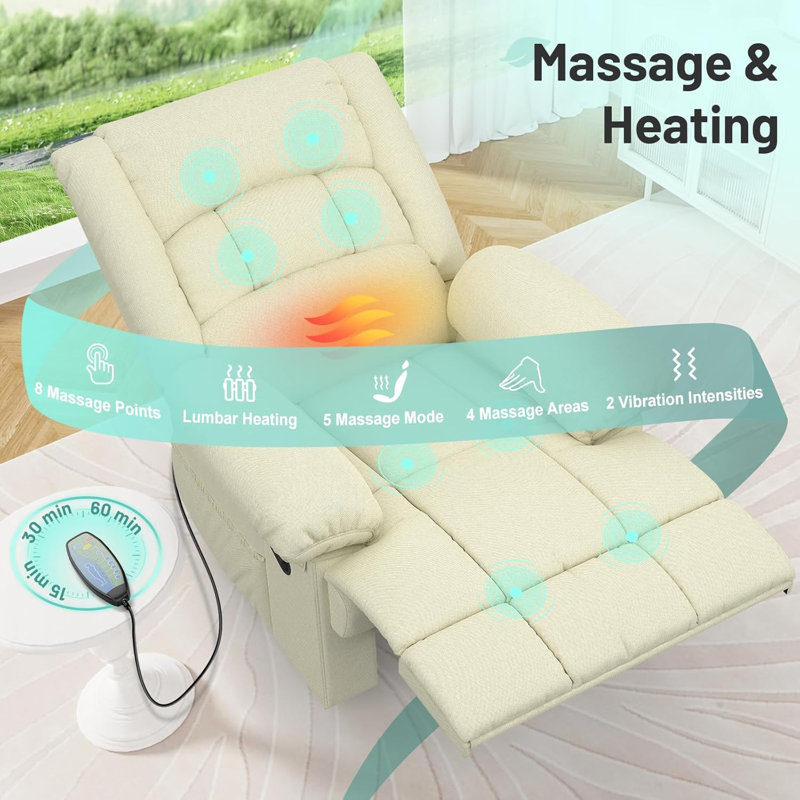 80cm Wide Lift Assist Home Theatre Recliner with Massager, Beige