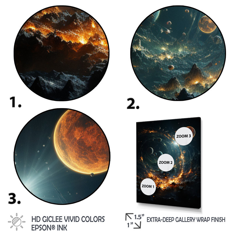 Galaxies Planets I, reproduction d'art sur toile, Cadre noir, H 44 po x l 34 po x P 1,5 po