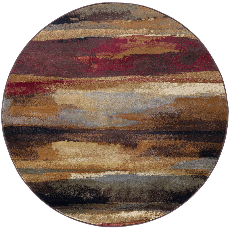 Mettler Abstract Brown/Red/Beige Contemporary Indoor Area Rug, Round 7'10"