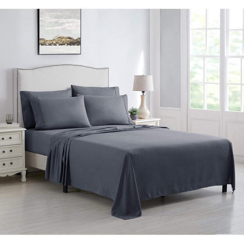 Ensemble de draps en microfibre brossée 6 pièces Kathy Ireland, Gris foncé, Ensemble de draps pour taille de lit très grand a