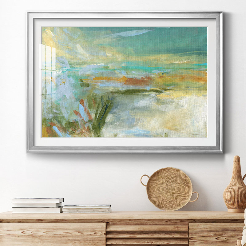 Plage de sable - peinture encadrée, H 22,5 po x l 30,5 po x P 1,5 po, Cadre argenté
